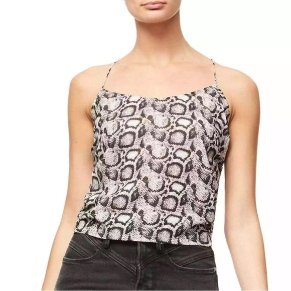 Good American Brown Black The Ruched Snake Print Lightweight Cami Blouse - Picture 1 of 9